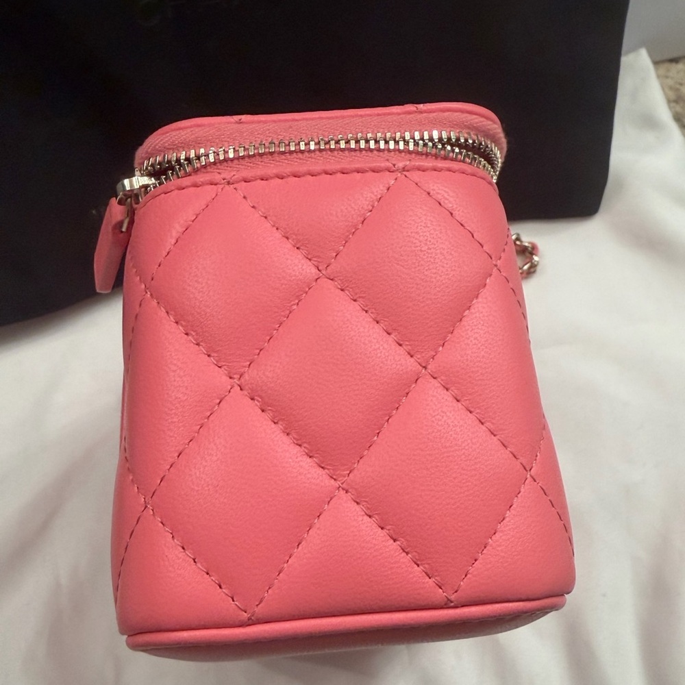 CHANEL Pink Quilted Vanity Cosmetic Case with Gold Chain - Picture 4 of 11